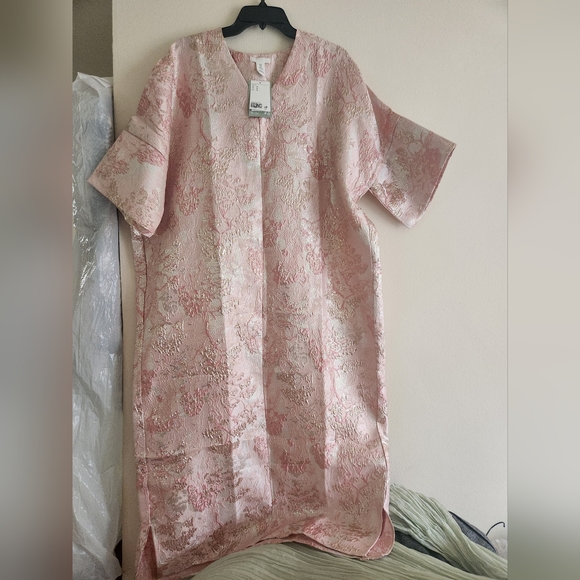 H&M Ramadan Modest Collection Brocade Kaftan Dress Light Pink sz M NWT - Picture 6 of 16